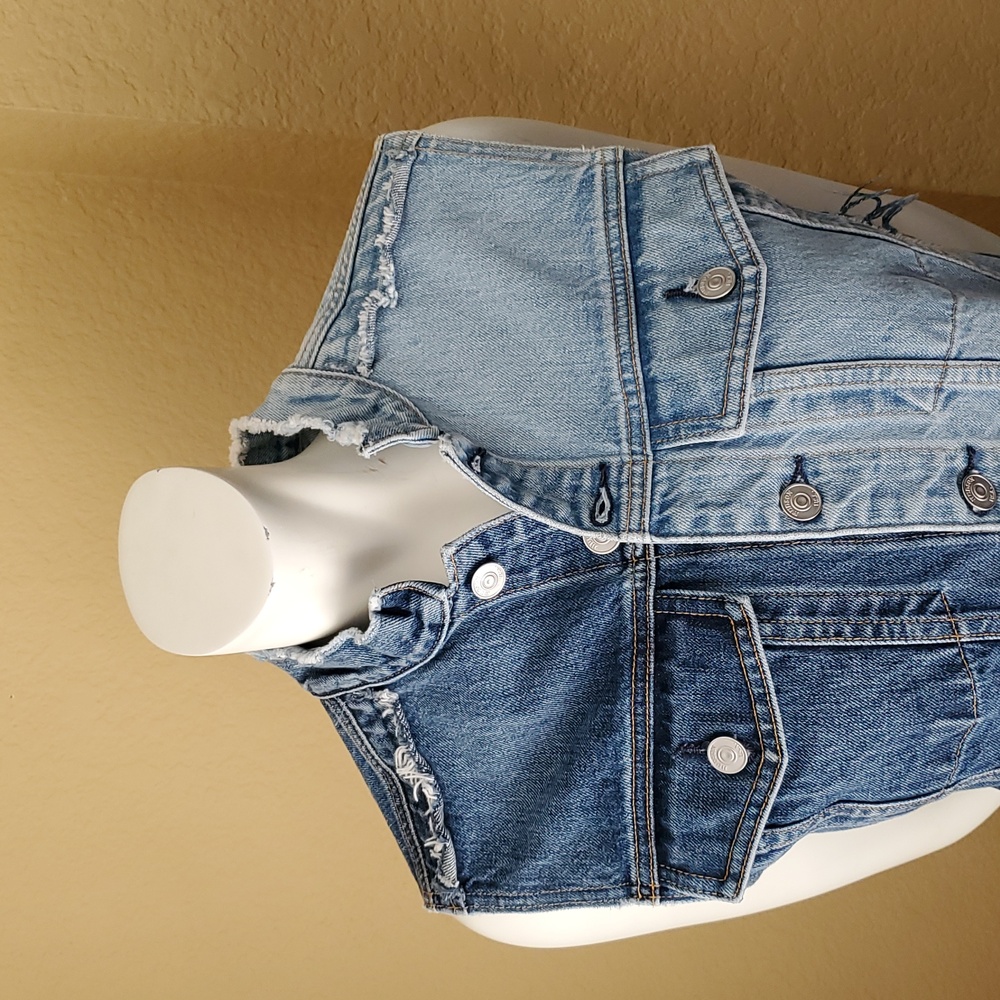HUDSON DIY Pieced Two-Toned Distressed Button Down Sleeveless Denim Dress SIZE:M - Picture 7 of 16